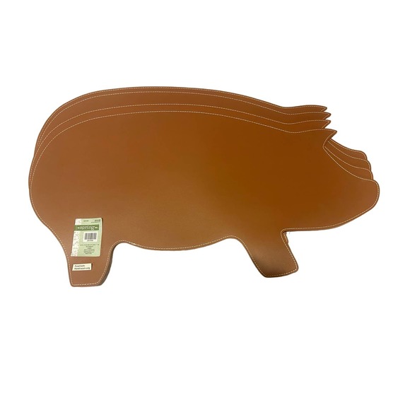 Brown Pig Piglet Faux Leather Farmhouse Placemats - Set of 4 - Picture 1 of 2